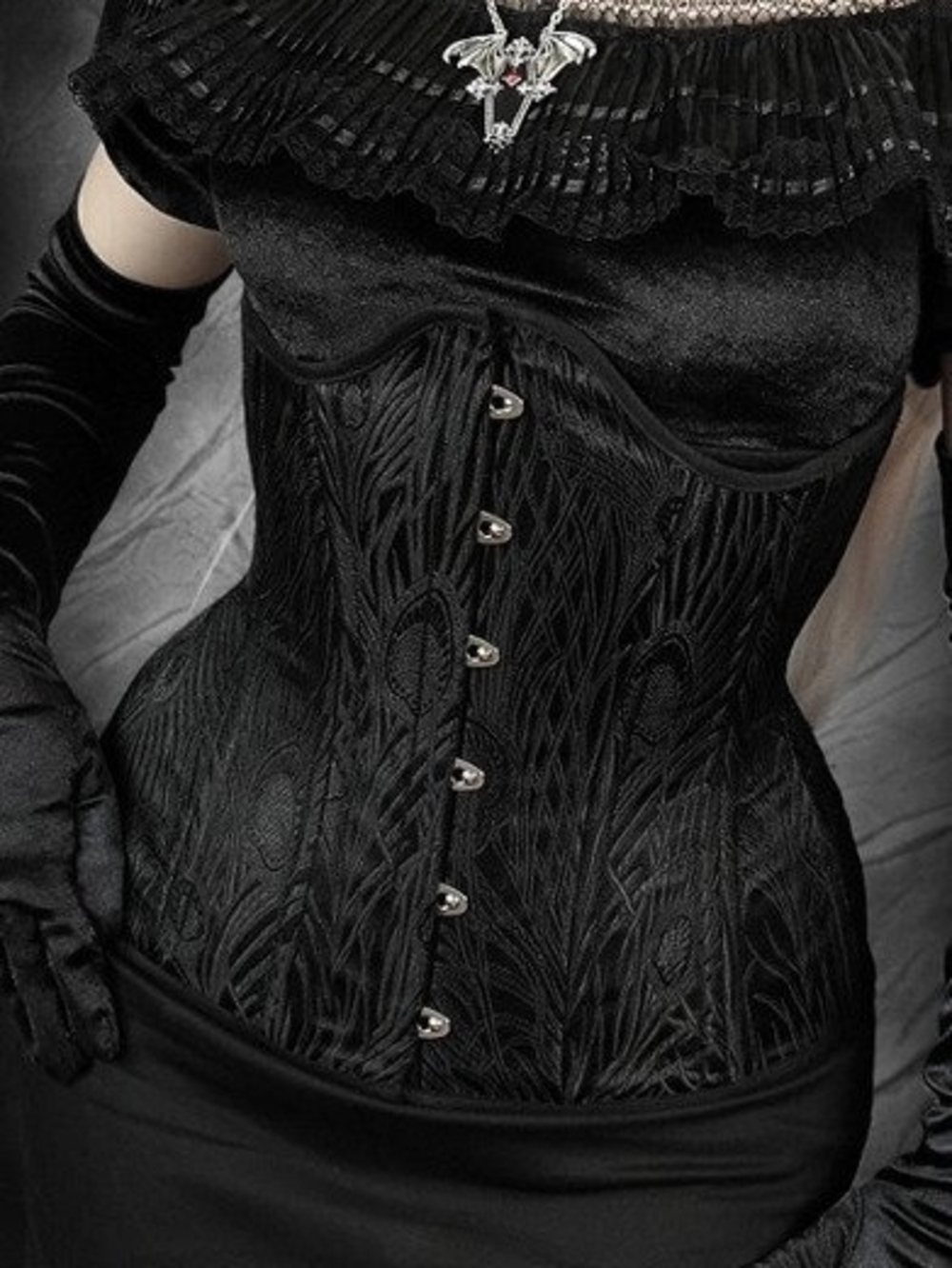 RESTYLE BLACK PEACOCK UNDERBUST CORSET GOTHIC VICTORIAN STYLISH NEW